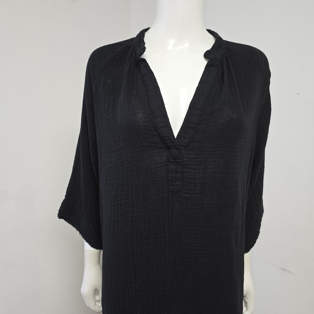Cloth & Stone Gauze Dress Cover-Up 3/4 Sleeve Black V-Neck Size S Womens Relaxed - Picture 4 of 10